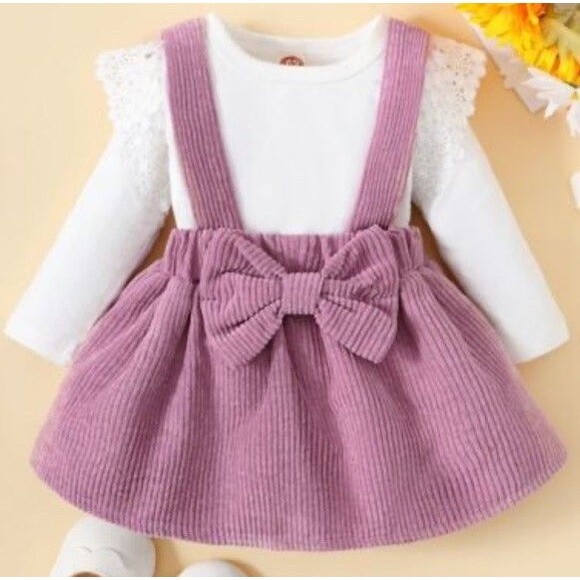 SHEIN Other - SHEIN Baby Girl Jumper Skirt Corduroy In Pink With Bow Size 3 Months NWOT